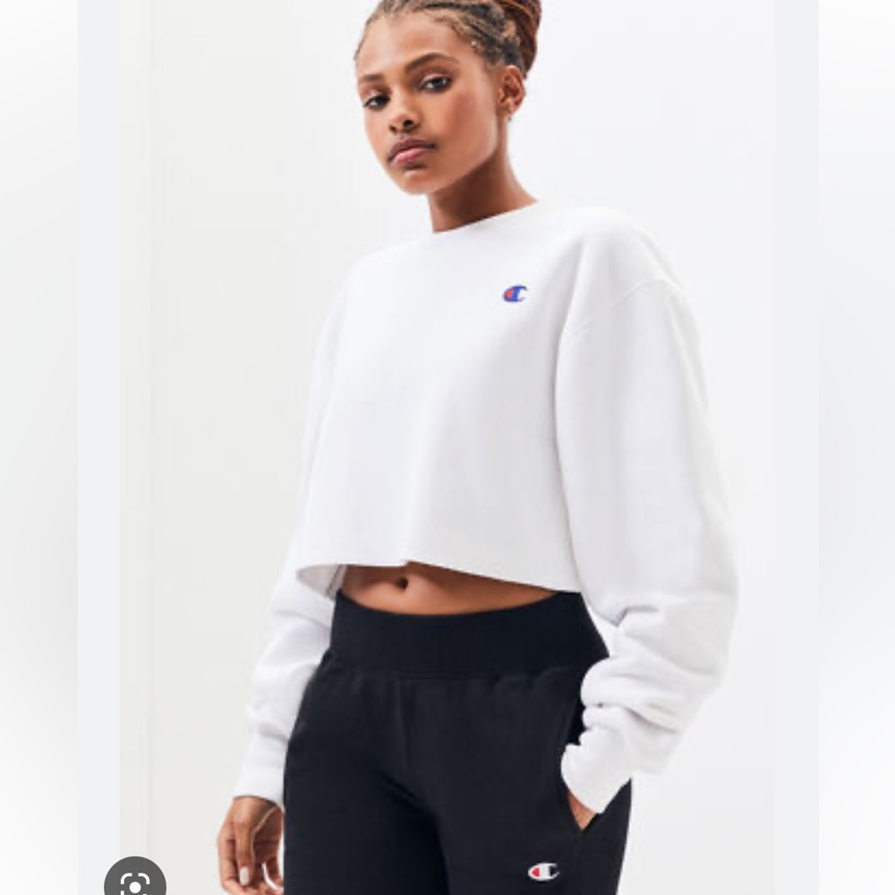 Champion Reverse Weave raw edge cropped fleece crewneck sweatshirt white XL